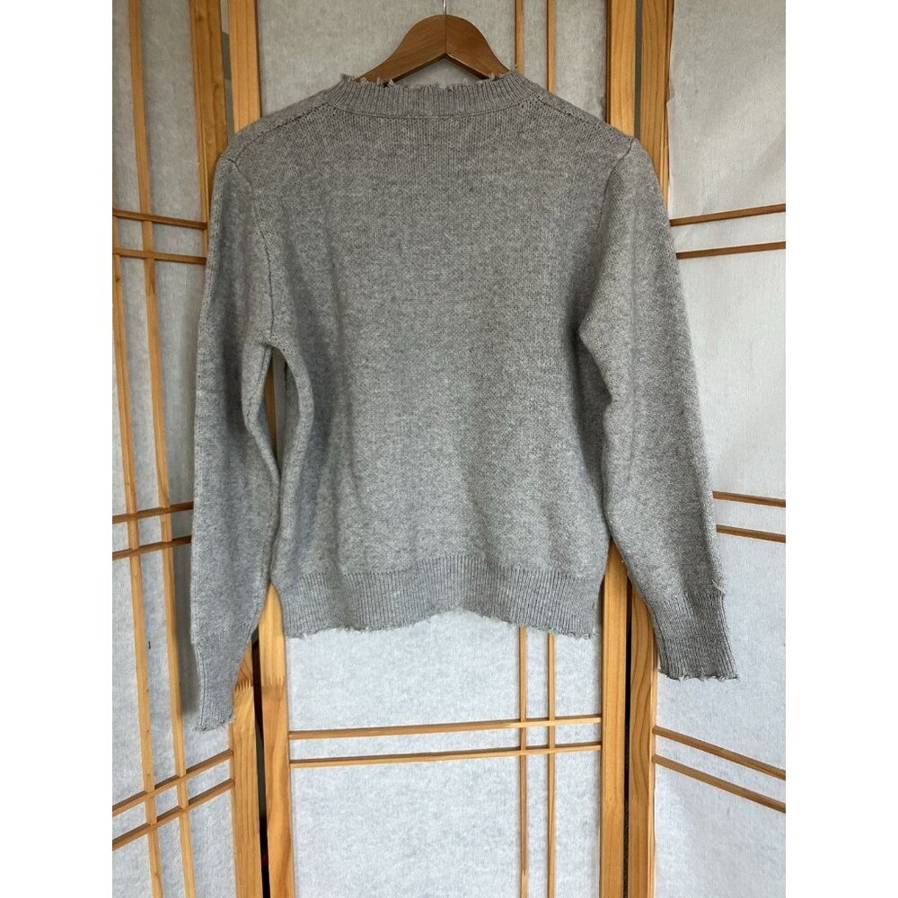 Miss Sparkling Graphic Smiley Face Distressed Hem Sweater Women’s Small Gray - Picture 8 of 8